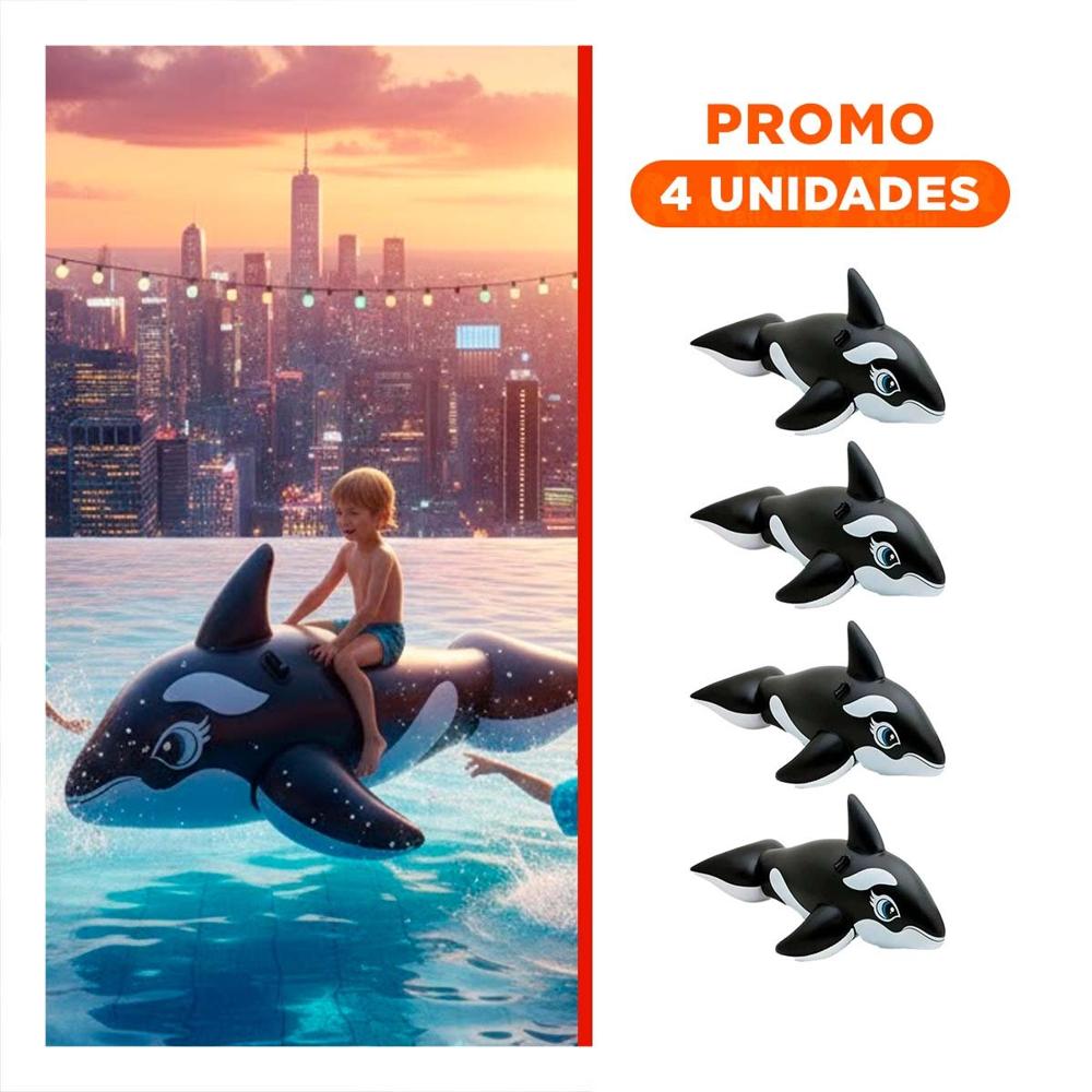 Pack4 Inflable Orca 193 x 119 cm Divertido para Piscina Infantil Y+Regalo Sticker