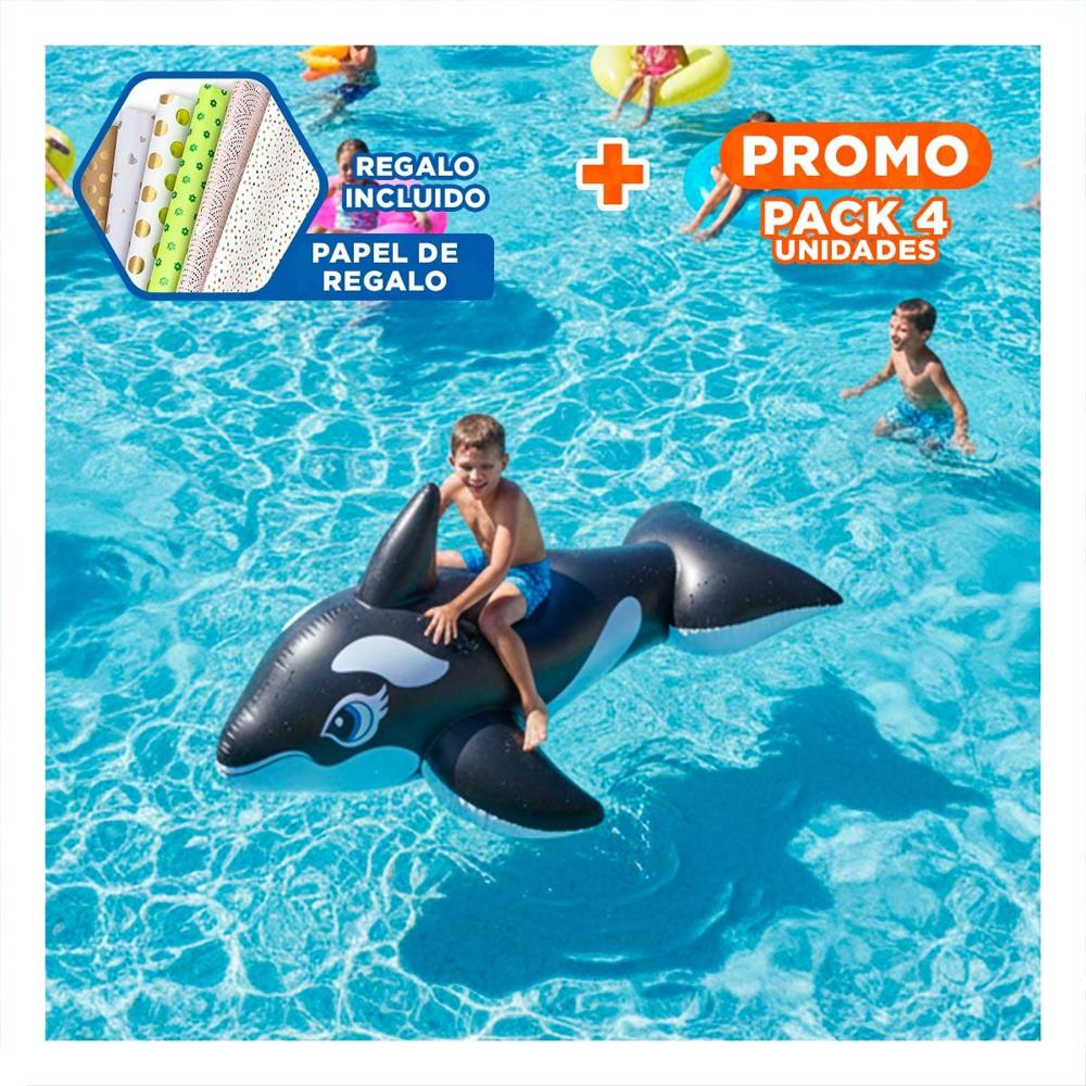 Pack4 Flotador Para Piscina Orca 193 x 119 cm Divertido y Colorido Y+Papel Regalo