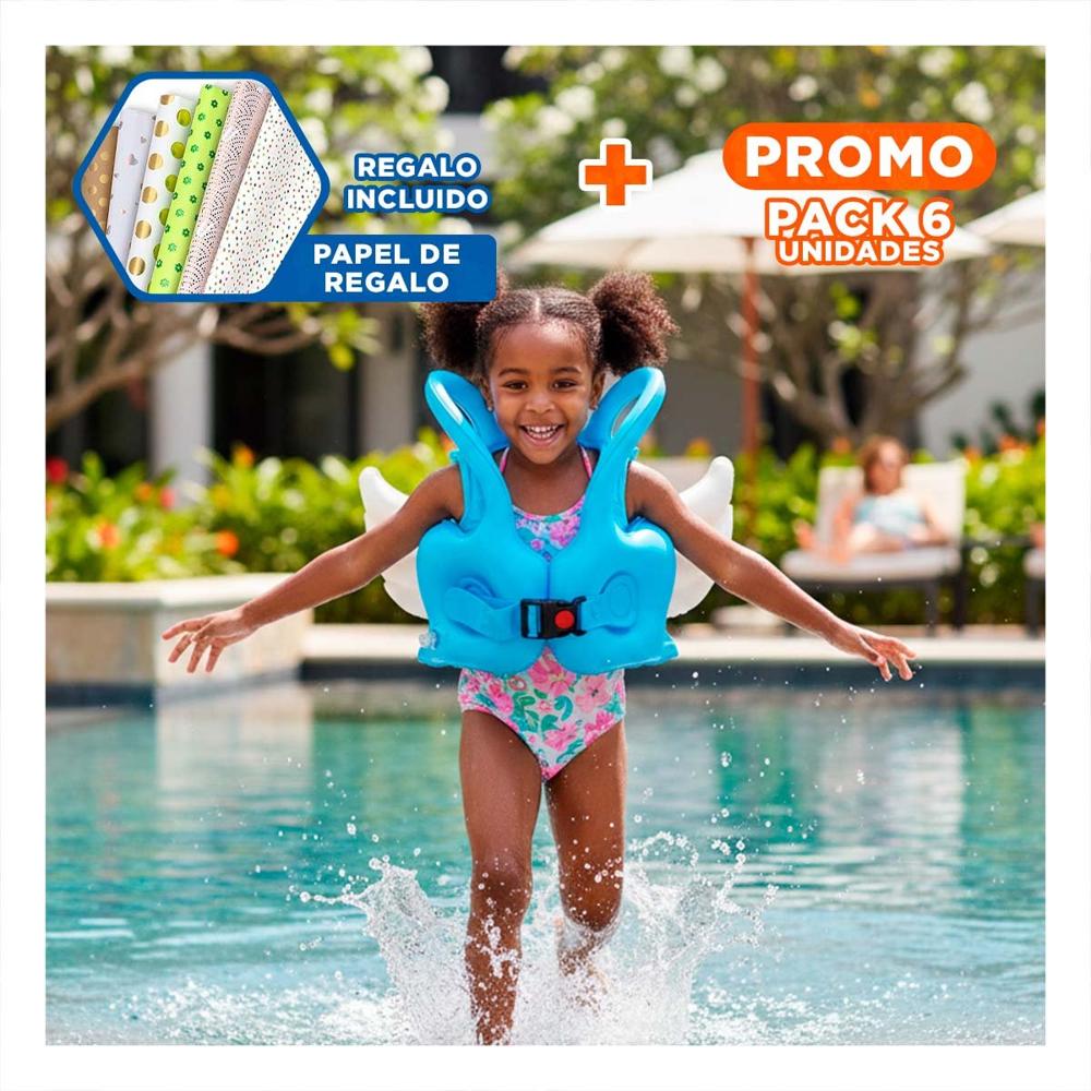 Pack6 Juguete con Alas Azul Claro Divertido y Acuatico para Piscina Infantil Y+Papel Regalo
