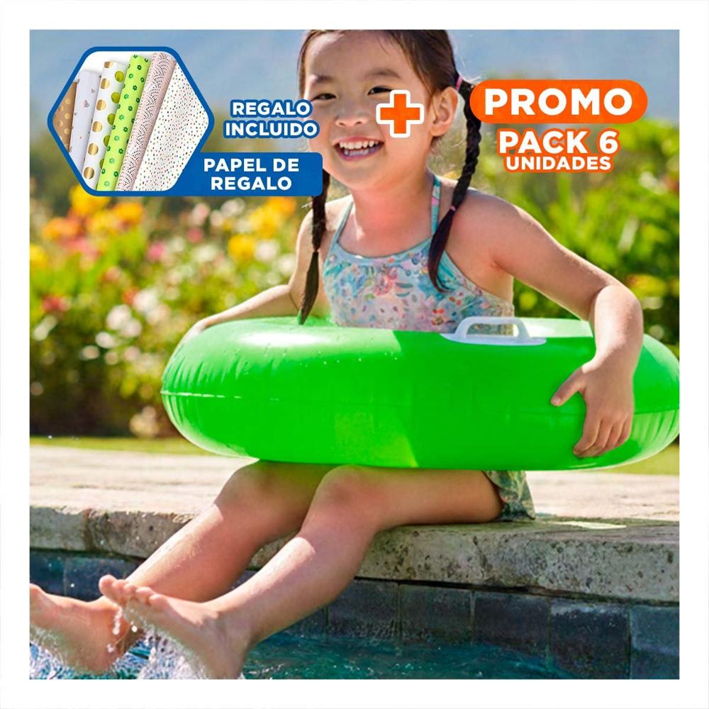 Pack6 Salvavidas con Asa Verde 76 cm Acuatico y Colorido para Niños en Piscina Y+Papel Regalo