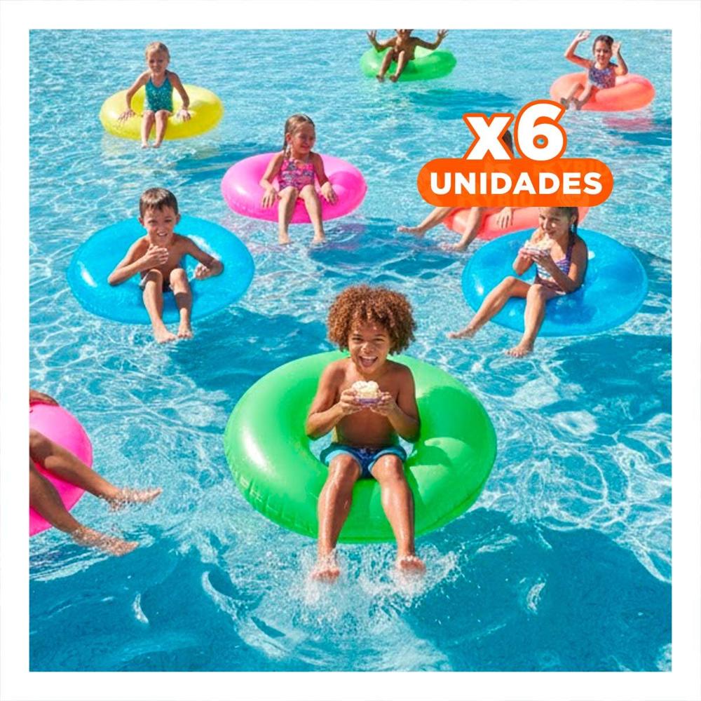 Pack6 Inflable Flotante Neon Verde 91 cm Seguro para Piscina Y+Regalo Sticker