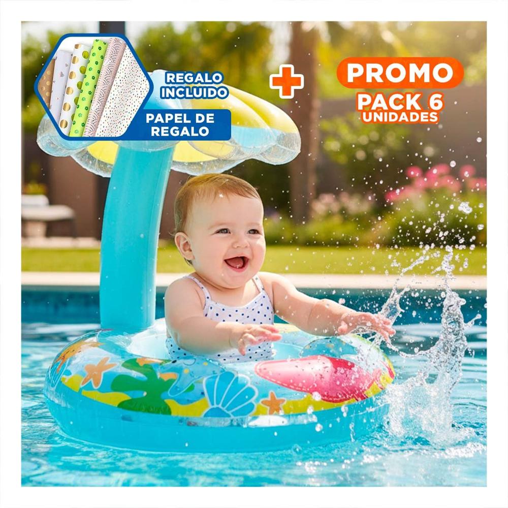 Pack6 Flotante Flor Celeste Colorido y Ligero para Piscina Infantil Y+Papel Regalo