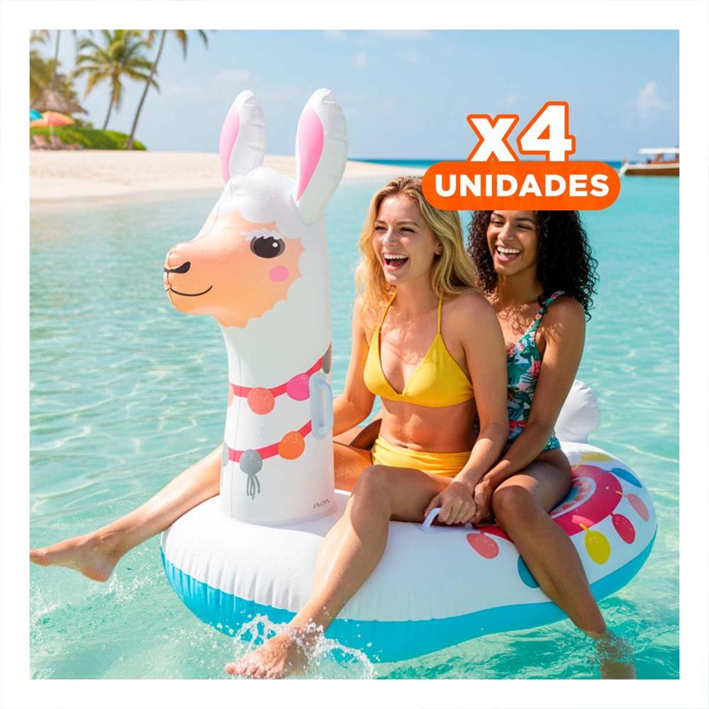 Pack4 Flotador Llama 94 x 135 x 112 cm Inflable Divertido para Piscina