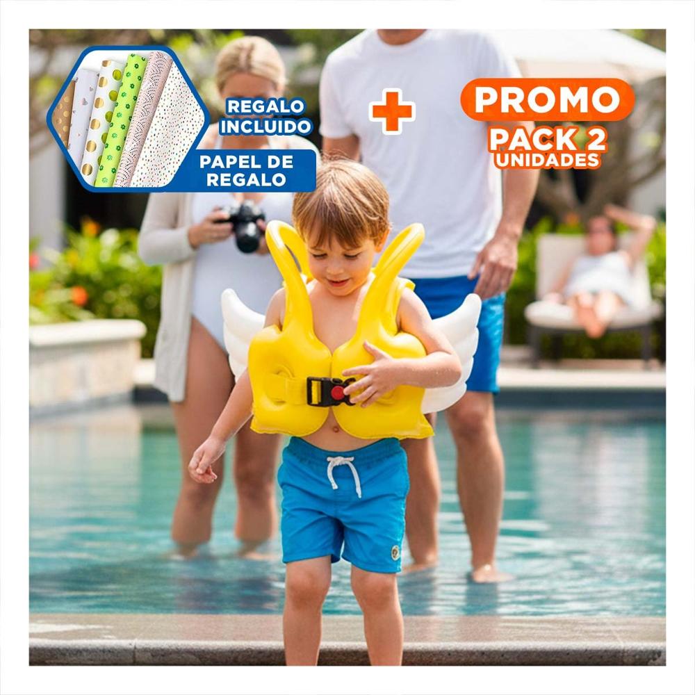 Pack2 Inflable con Alas Amarillo Acuatico y Divertido para Niños en Piscina Y+Papel Regalo
