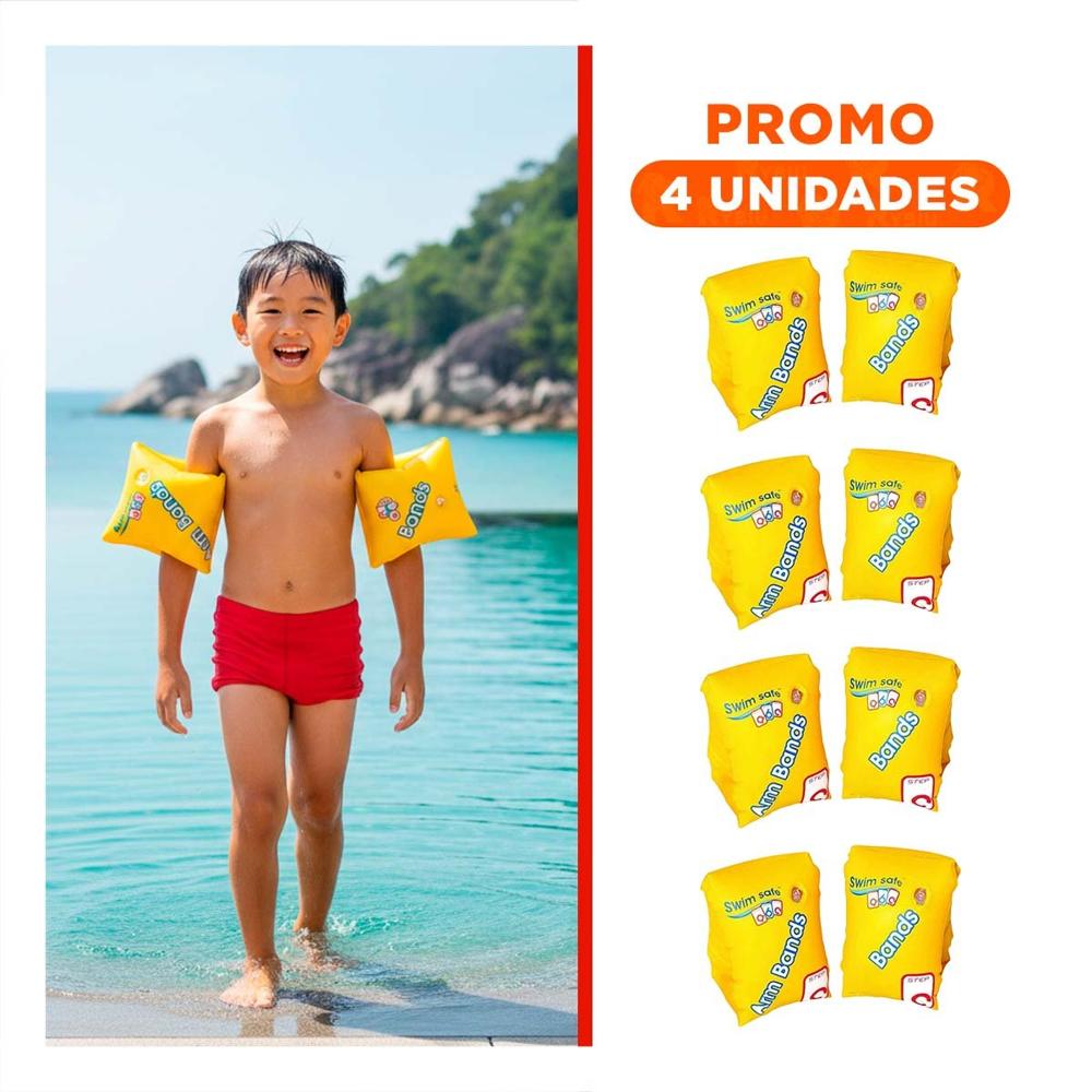 Pack4 Inflable de Brazo 30 x 15 cm Seguro y Divertido para Piscina Infantil Y+Regalo Sticker