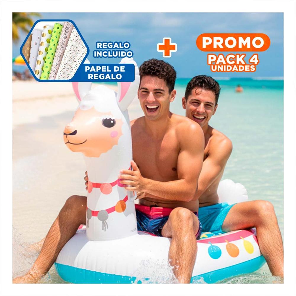 Pack4 Flotador Llama 94 x 135 x 112 cm Acuatico para Juegos en Agua Y+Papel Regalo