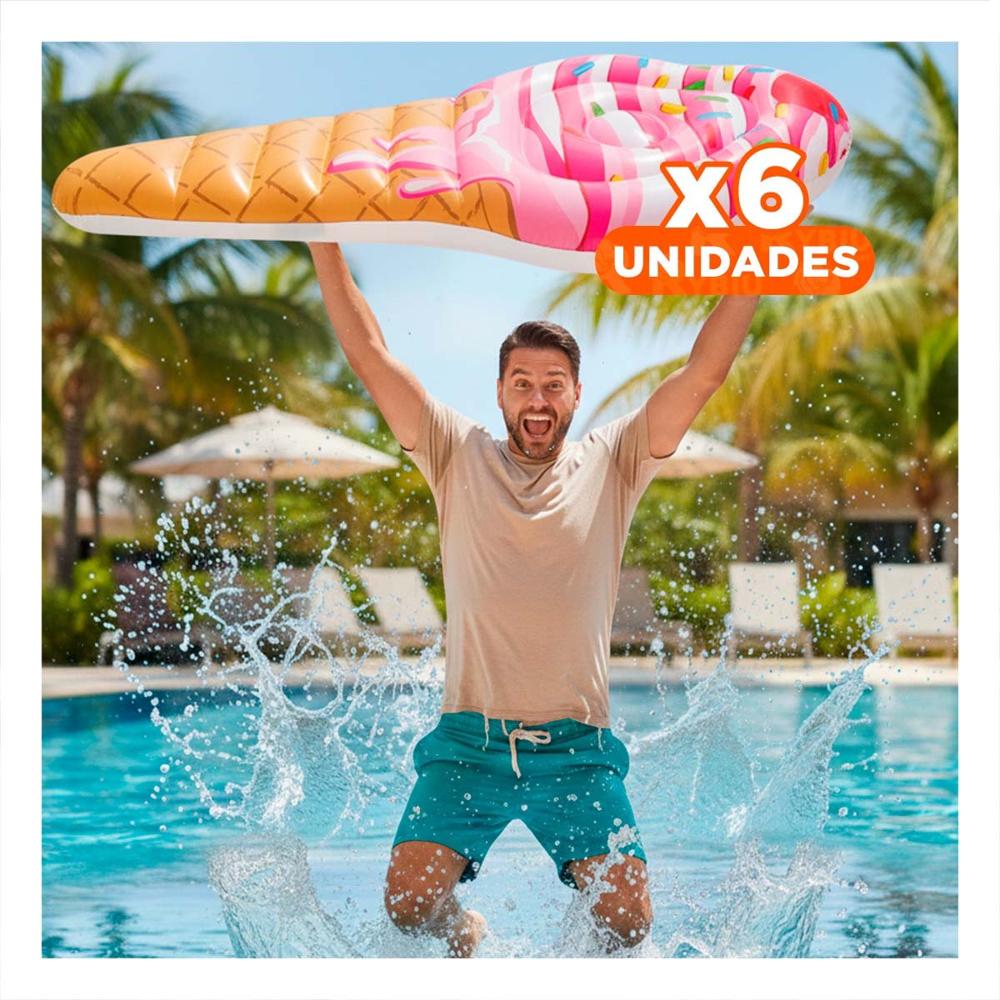 Pack6 Juguete Flotante en Forma de Helado 107 x 224 cm para Piscina Y+Regalo Sticker