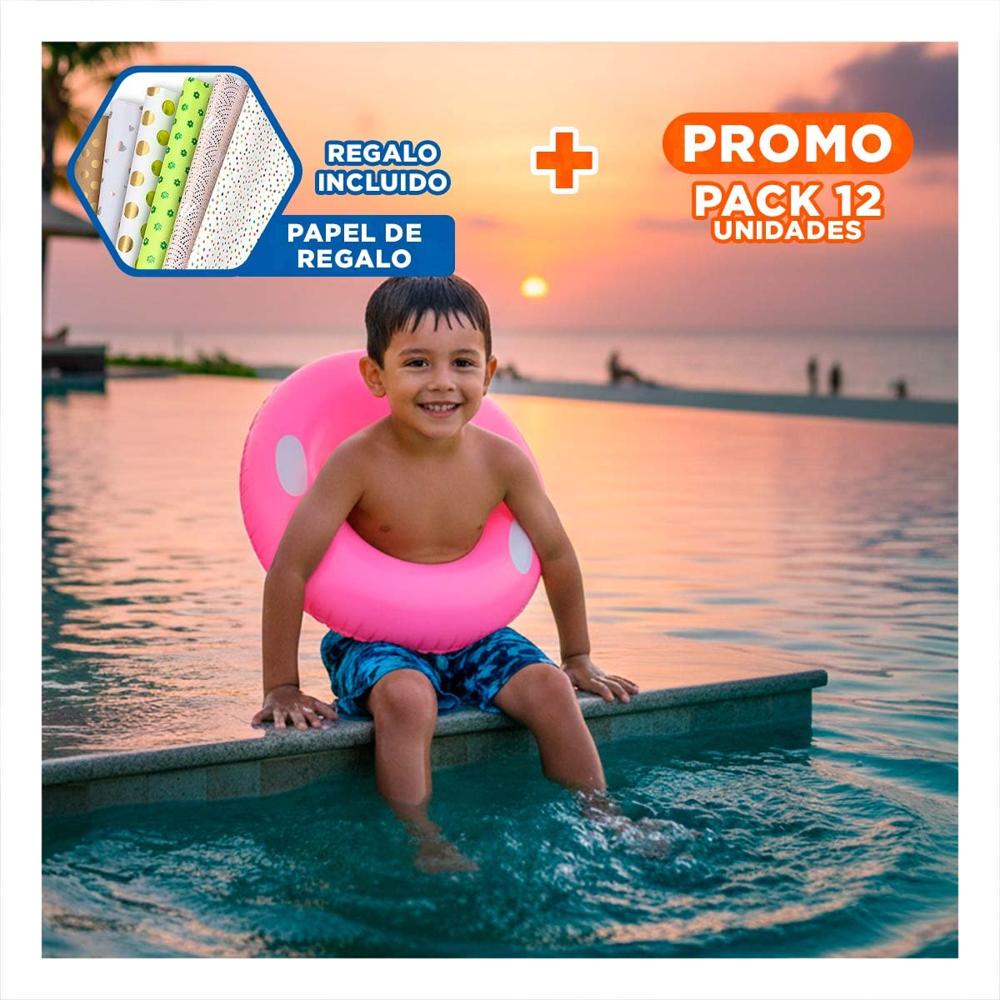 Pack12 Salvavidas con Asa Fucsia 76 cm Ludico y Seguro para Juegos en Piscina Y+Papel Regalo