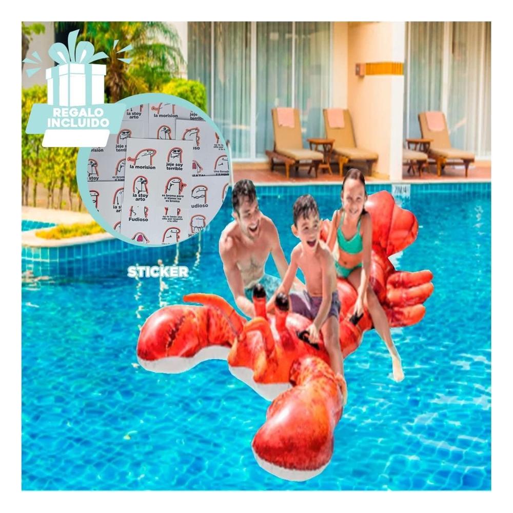 Colchoneta Divertida Langosta 213 x 137 cm para Niños en Piscina Y+Regalo Sticker