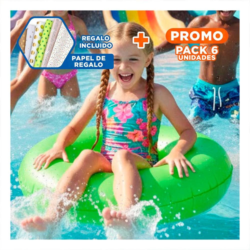 Pack6 Inflable Divertido Neon Verde 91 cm para Niños Y+Papel Regalo