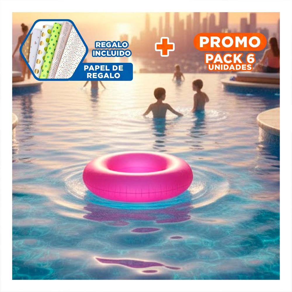 Pack6 Inflable Divertido Neon 91 cm Para Niños Rosado Neon y Piscina Segura Y+Papel Regalo