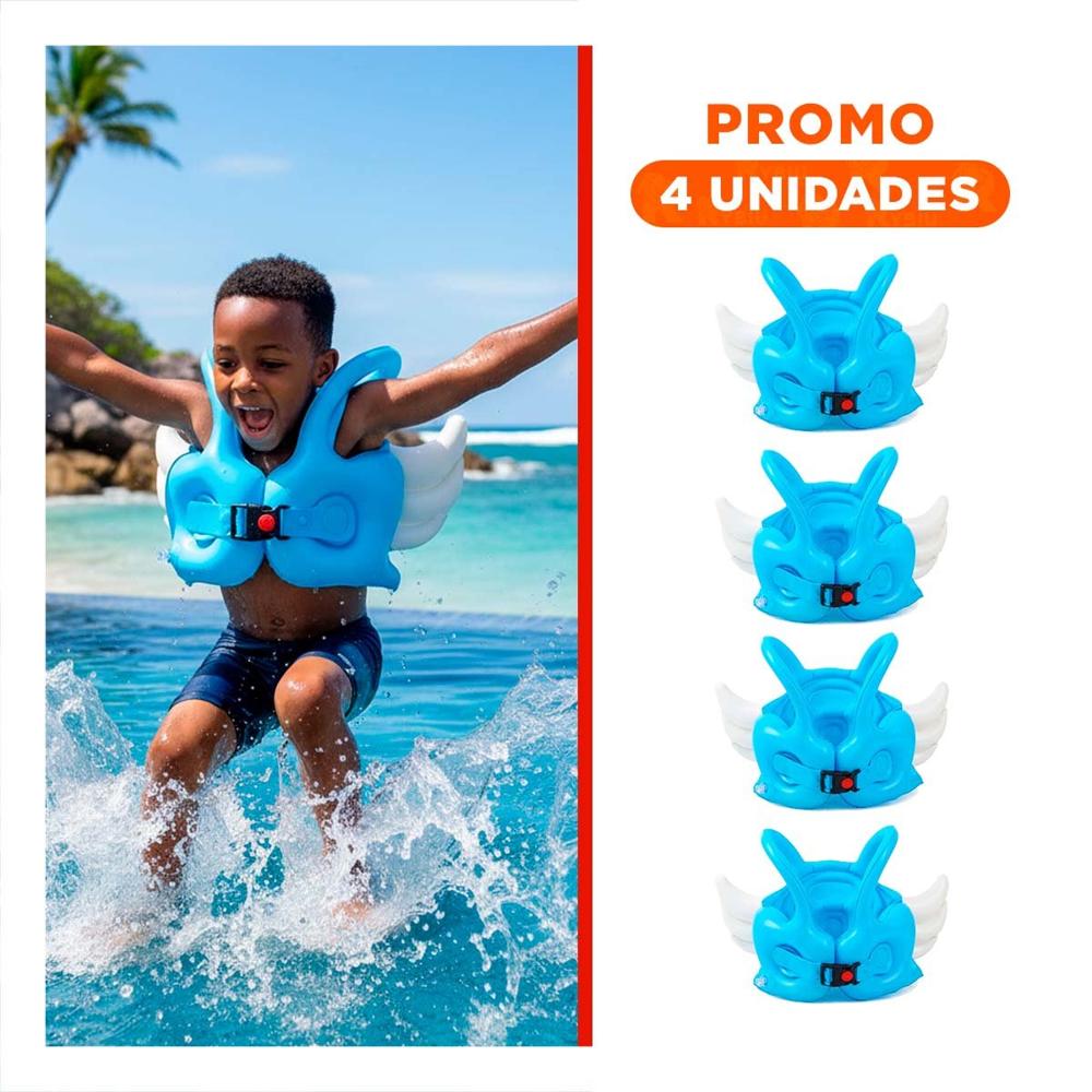 Pack4 Flotador con Alas Azul Claro Acuatico y Divertido para Piscina y Niños Y+Regalo Sticker