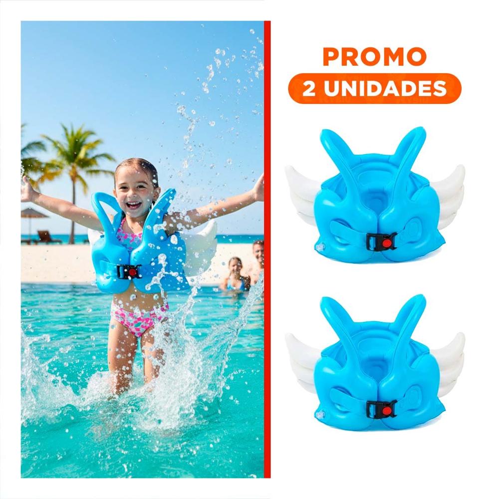 Pack2 Flotador con Alas Azul Claro Ludico y Resistente para Niños en Piscina