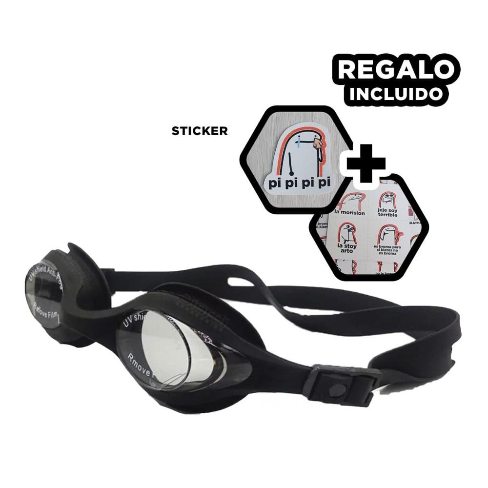 Lente para Natacion Negro con Correa Flexible y Vision Clara Y+Regalo Sticker