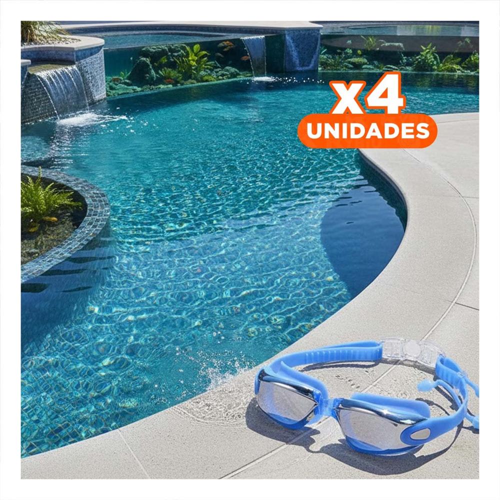 Pack4 Gafa para Natacion Azul con Estuche 23,7 x 3,8 x 14,4 cm y Lente Transparente
