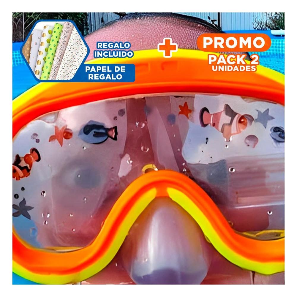 Pack2 Antiparras de Buceo Unisex Aviador Anaranjado con Vision Clara Y+Papel Regalo