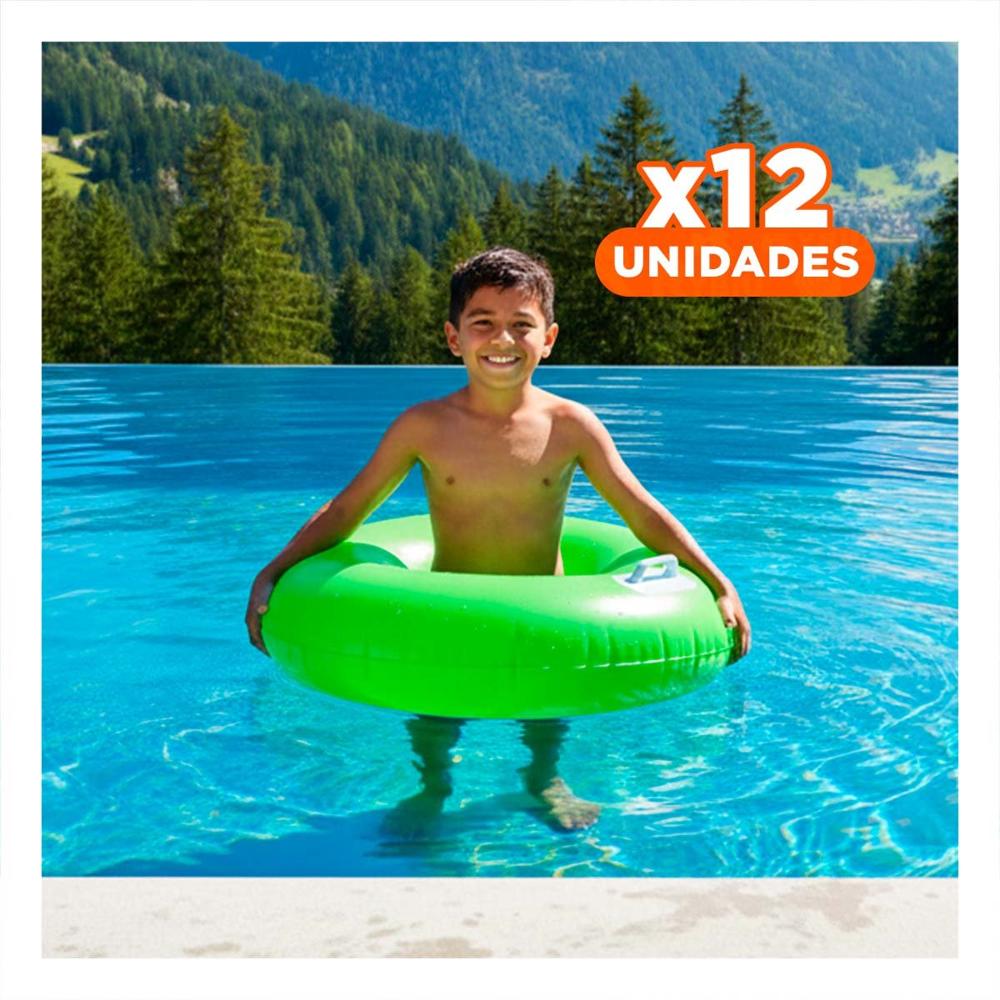 Pack12 Salvavidas con Asa Verde 76 cm Divertido y Colorido para Juegos en Piscina