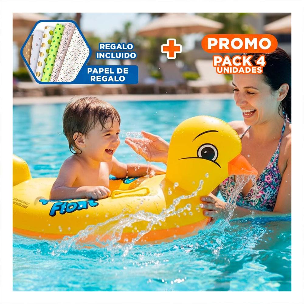 Pack4 Flotante Divertido Pato 31 x 24 cm Colorido para Agua Y+Papel Regalo