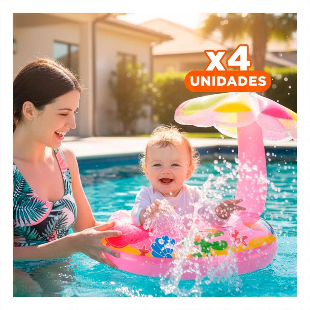 Pack4 Flotante de Flor Rosado Ligero y Resistente para Piscina y Playa