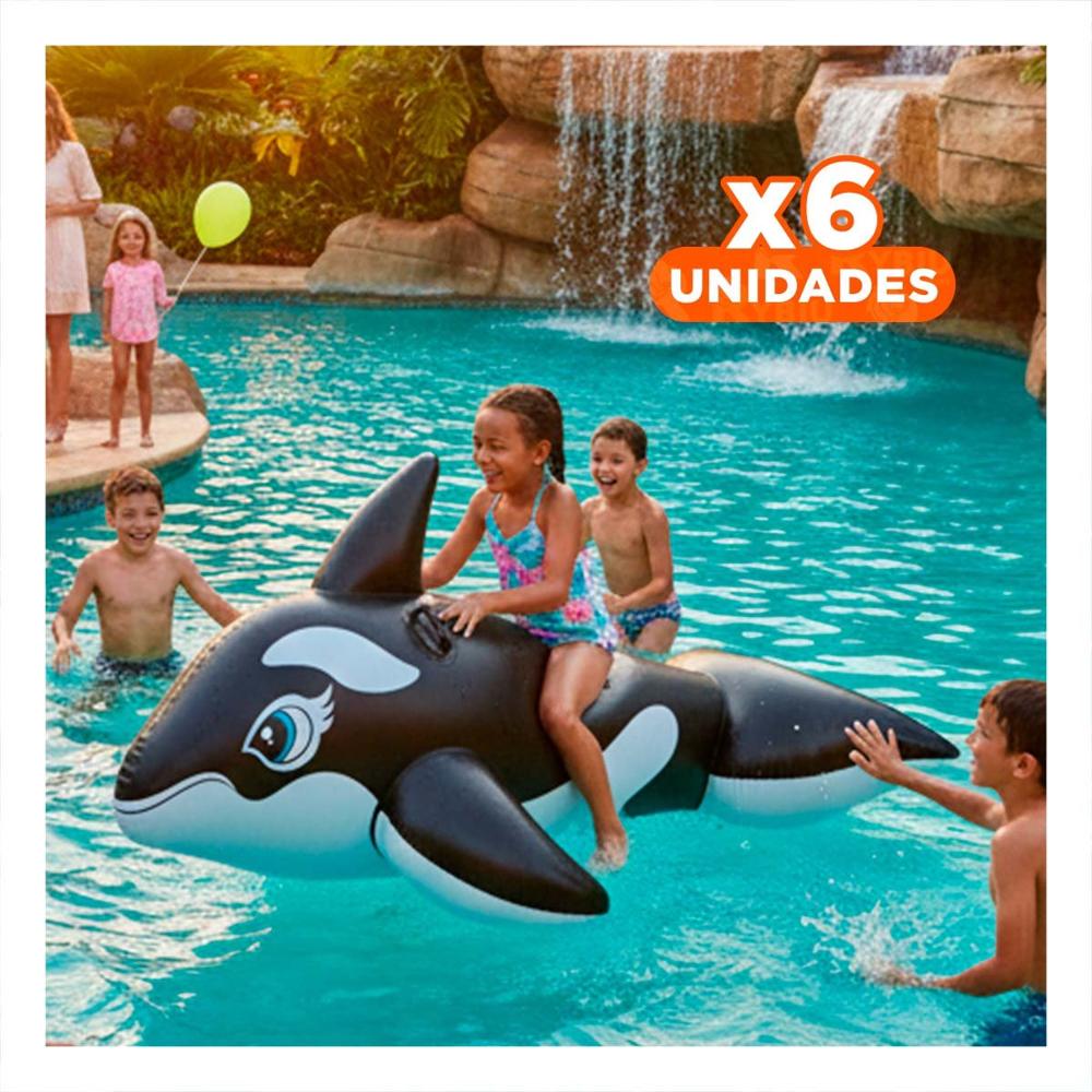 Pack6 Inflable Flotante Orca 193 x 119 cm Seguro para Piscina Y+Regalo Sticker