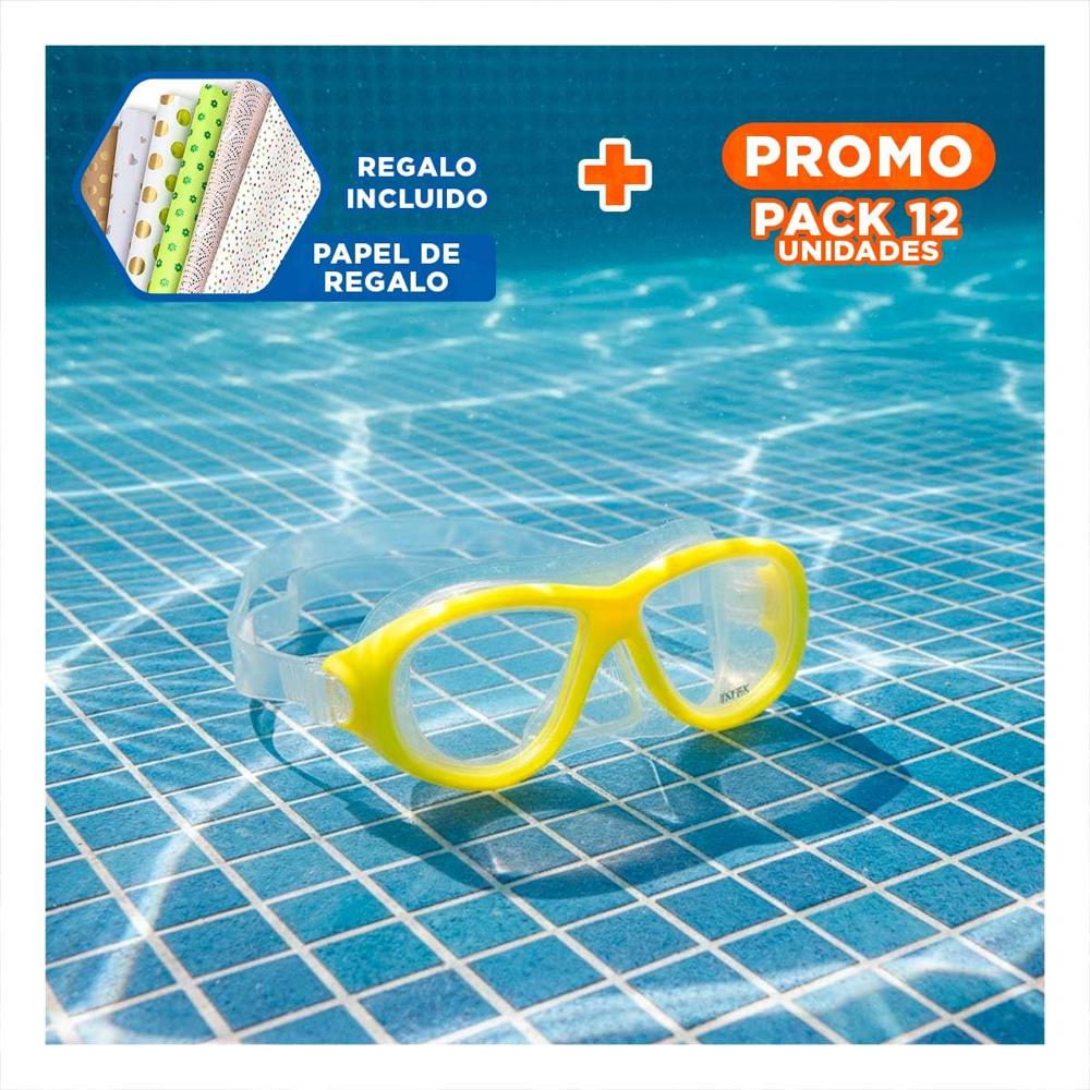 Pack12 Lentes de Natacion Amarillo con Correa Ajustable y Vision Clara en Agua Y+Papel Regalo