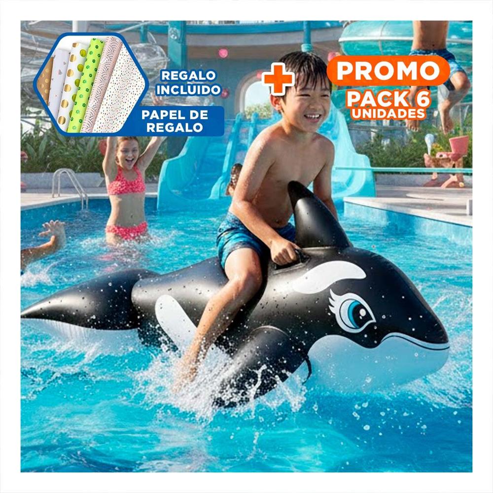 Pack6 Inflable Divertido Orca 193 x 119 cm para Niños Y+Papel Regalo