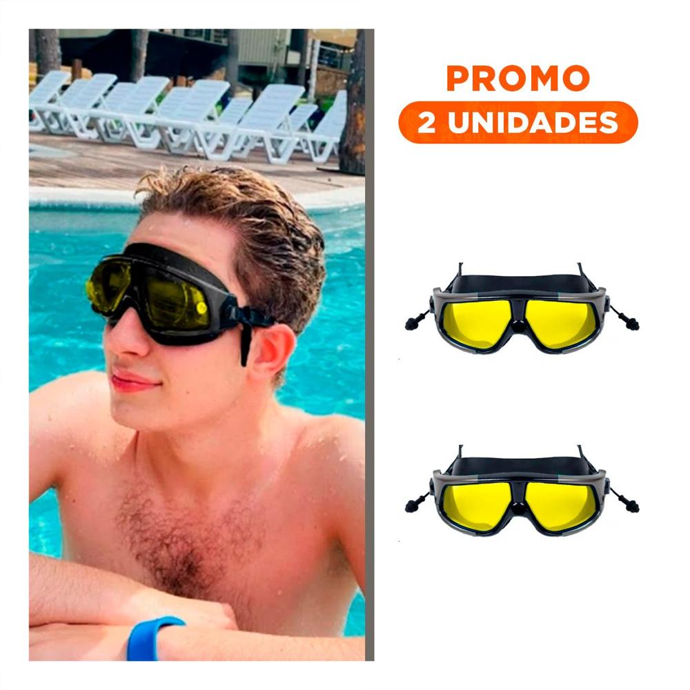 Pack2 Gafas Natacion Unisex Vidrio Templado Negro con Correa Ajustable
