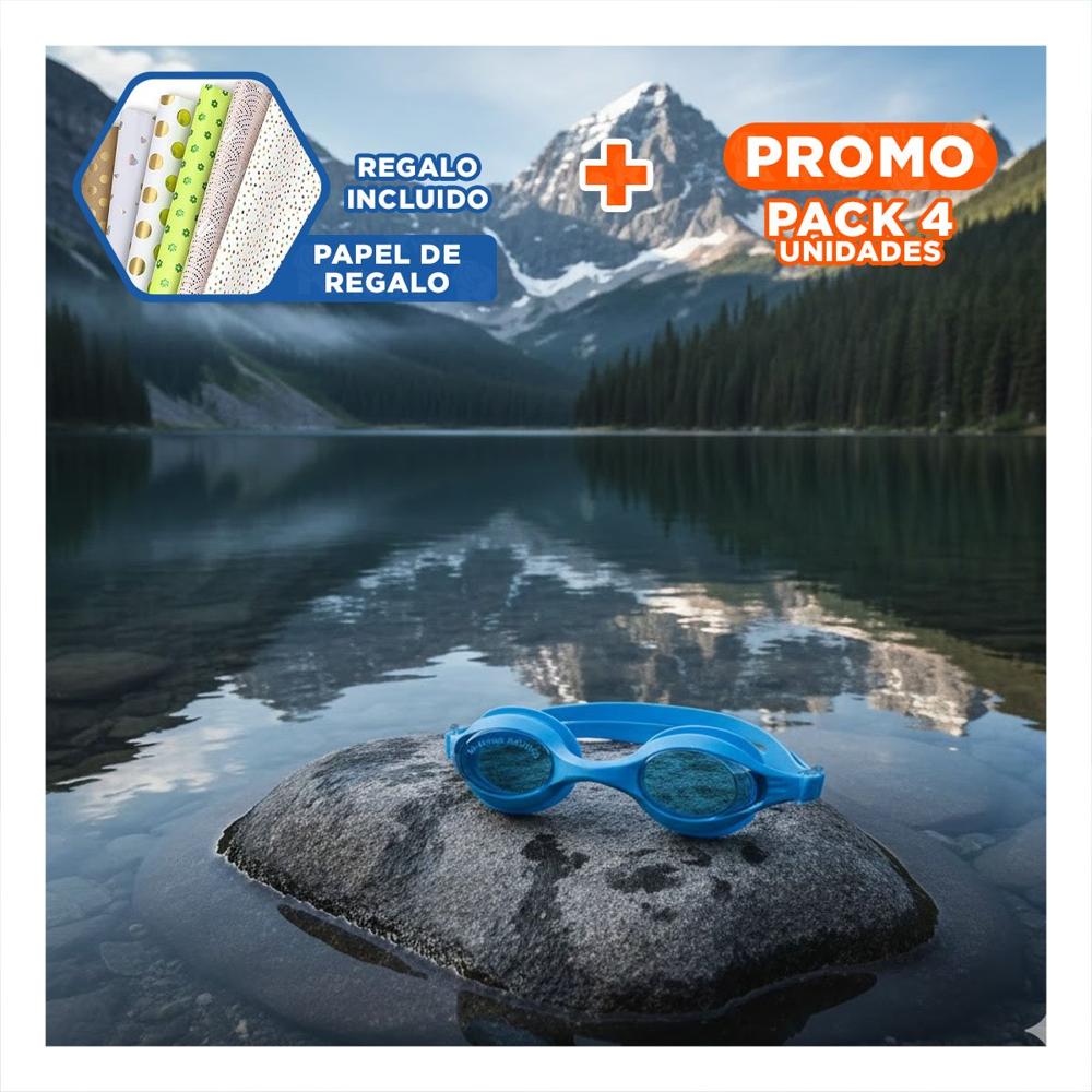 Pack4 Goggles De Natacion Unisex Color Celeste Comodos para Piscina Y+Papel Regalo