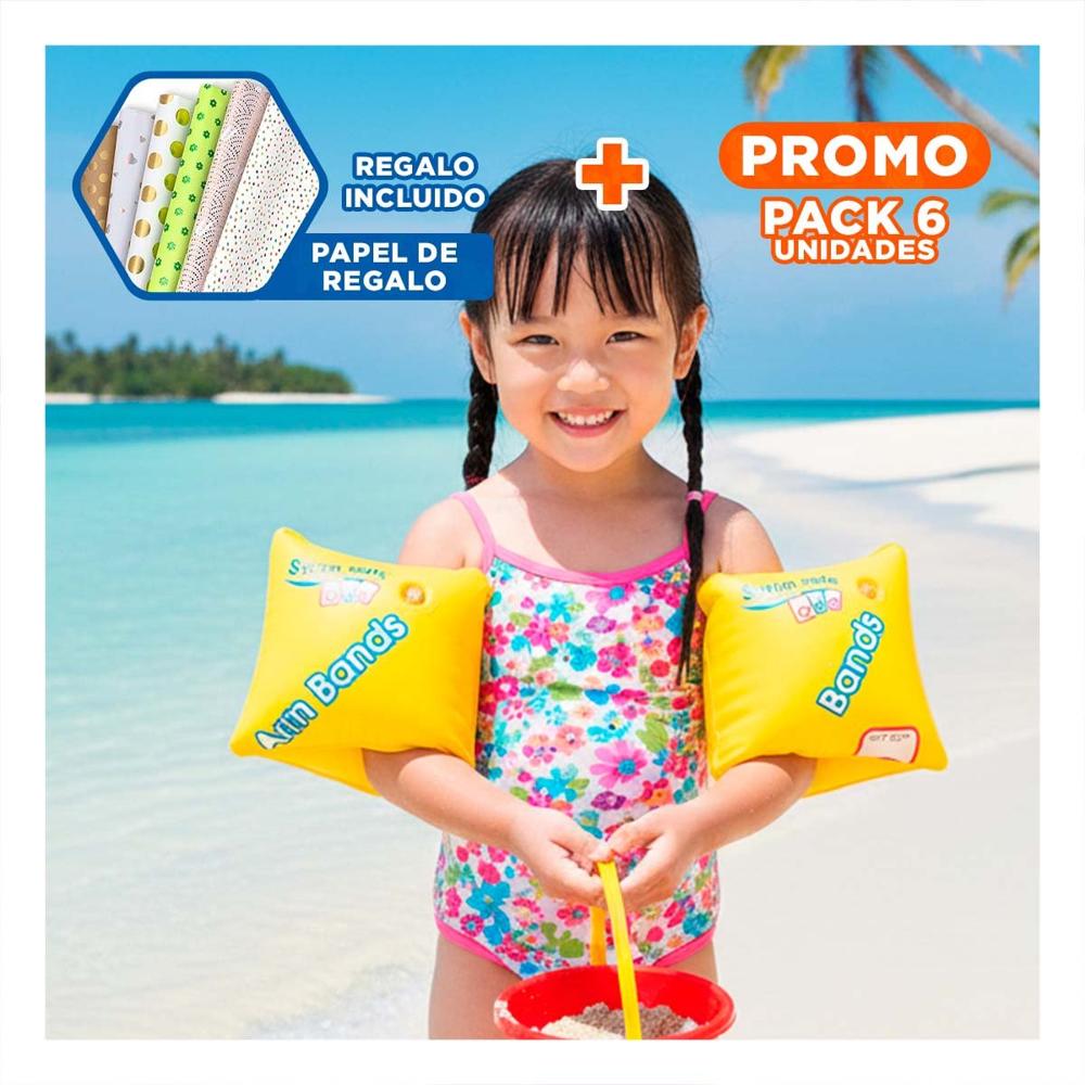 Pack6 Inflable Acuatico de Brazo 30 x 15 cm Resistente para Juegos en Piscina Y+Papel Regalo