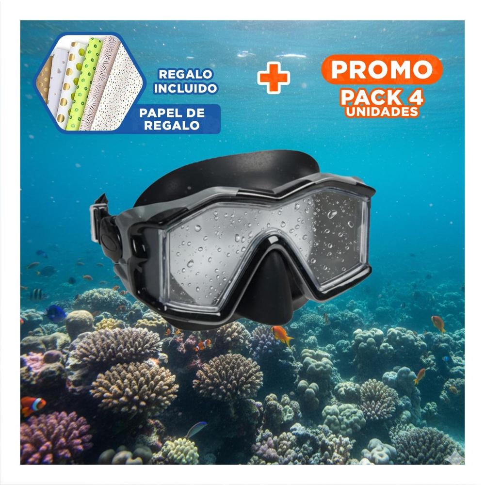 Pack4 Anteojo Natacion Negro con Lente Transparente y Ajuste Comodo Y+Papel Regalo