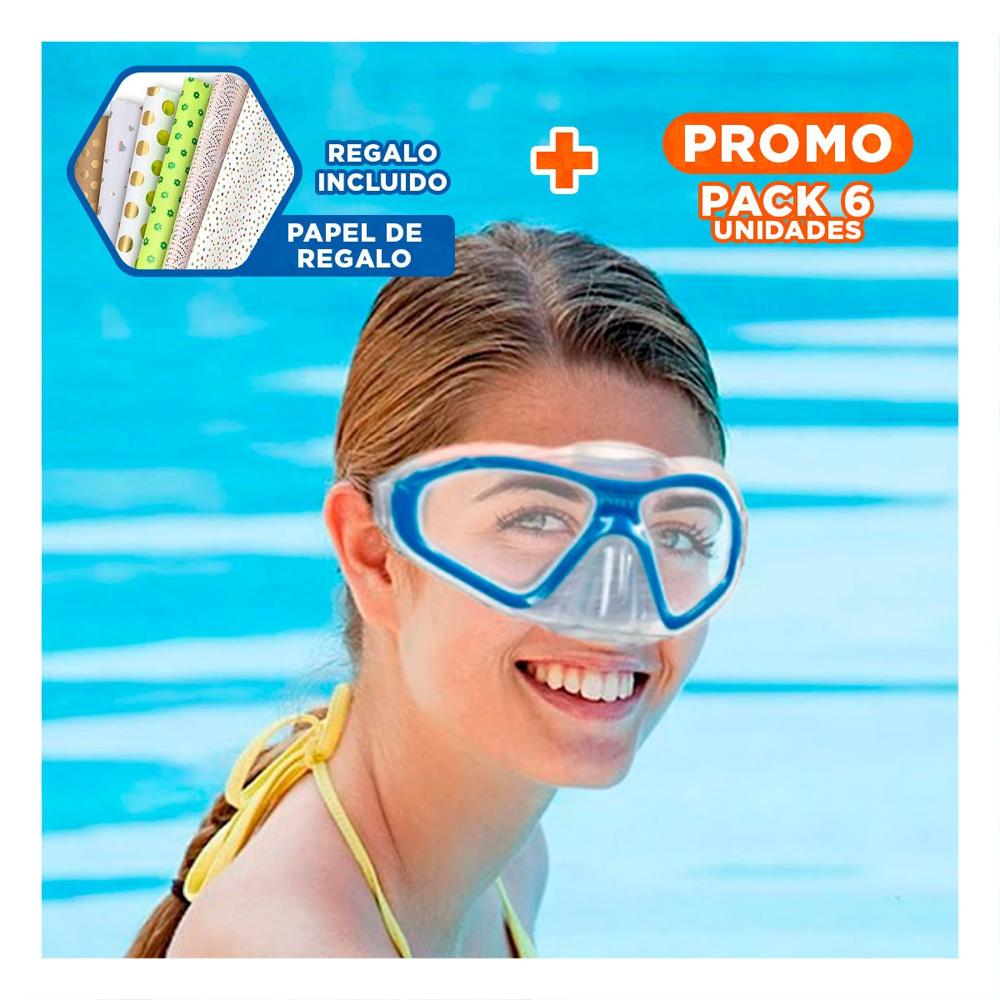 Pack6 Gafas de Buceo Profesional Azul con Cierre Firme y Ajuste Ergonomico Y+Papel Regalo