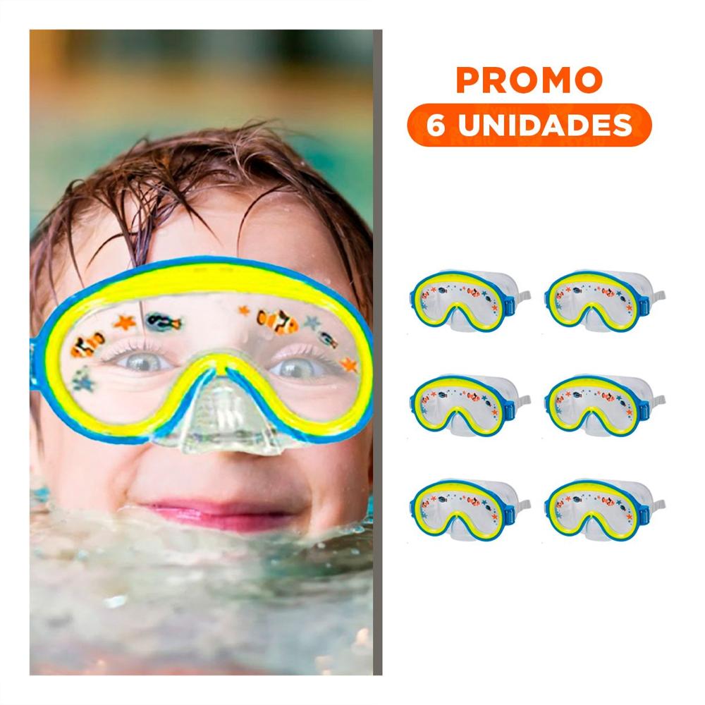 Pack6 Gafas de Buceo Deportivo Aviador Azul con Correa Ajustable y Vision Nitida