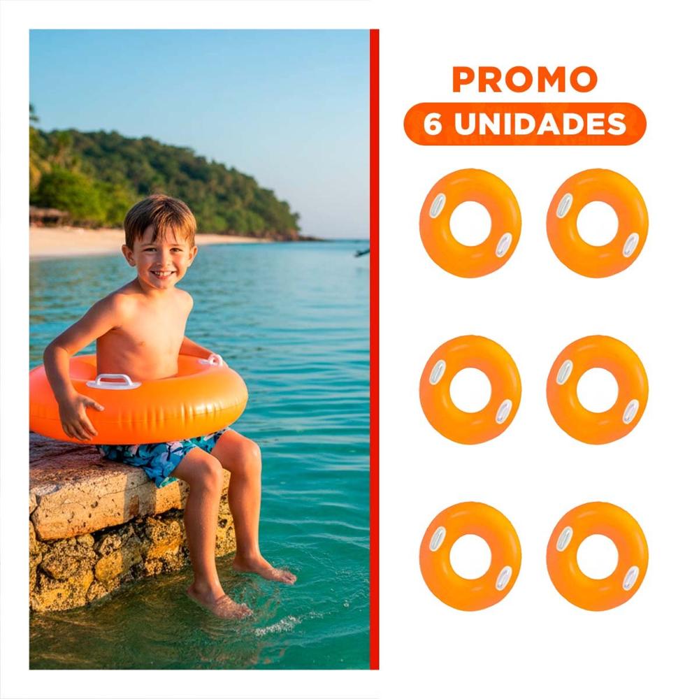 Pack6 Salvavidas con Asa Anaranjado 76 cm Divertido y Facil de Usar para Piscina