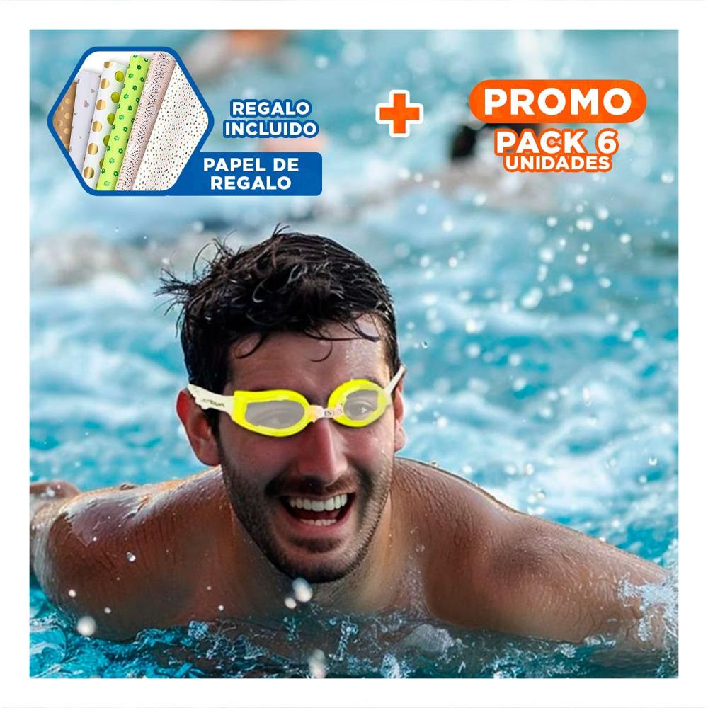 Pack6 Oculares de Natacion Amarillo Ergonomico y Vision Nitida Bajo Agua Y+Papel Regalo