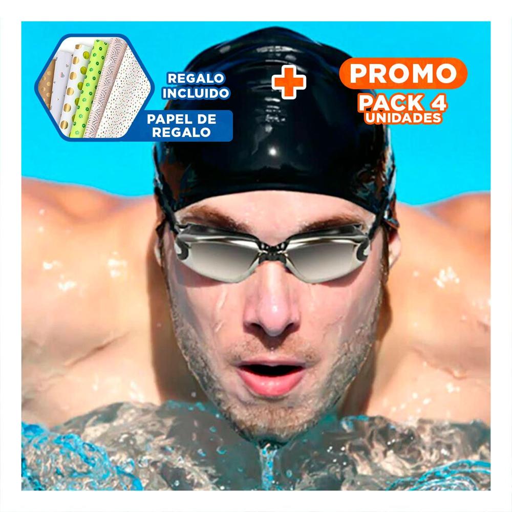 Pack4 Gafa para Natacion Negro con Estuche 23,7 x 3,8 x 14,4 cm y Vision Nitida Y+Papel Regalo