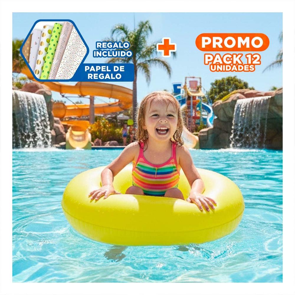 Pack12 Salvavidas Neon Amarillo 91 cm Inflable Seguro para Piscina Y+Papel Regalo
