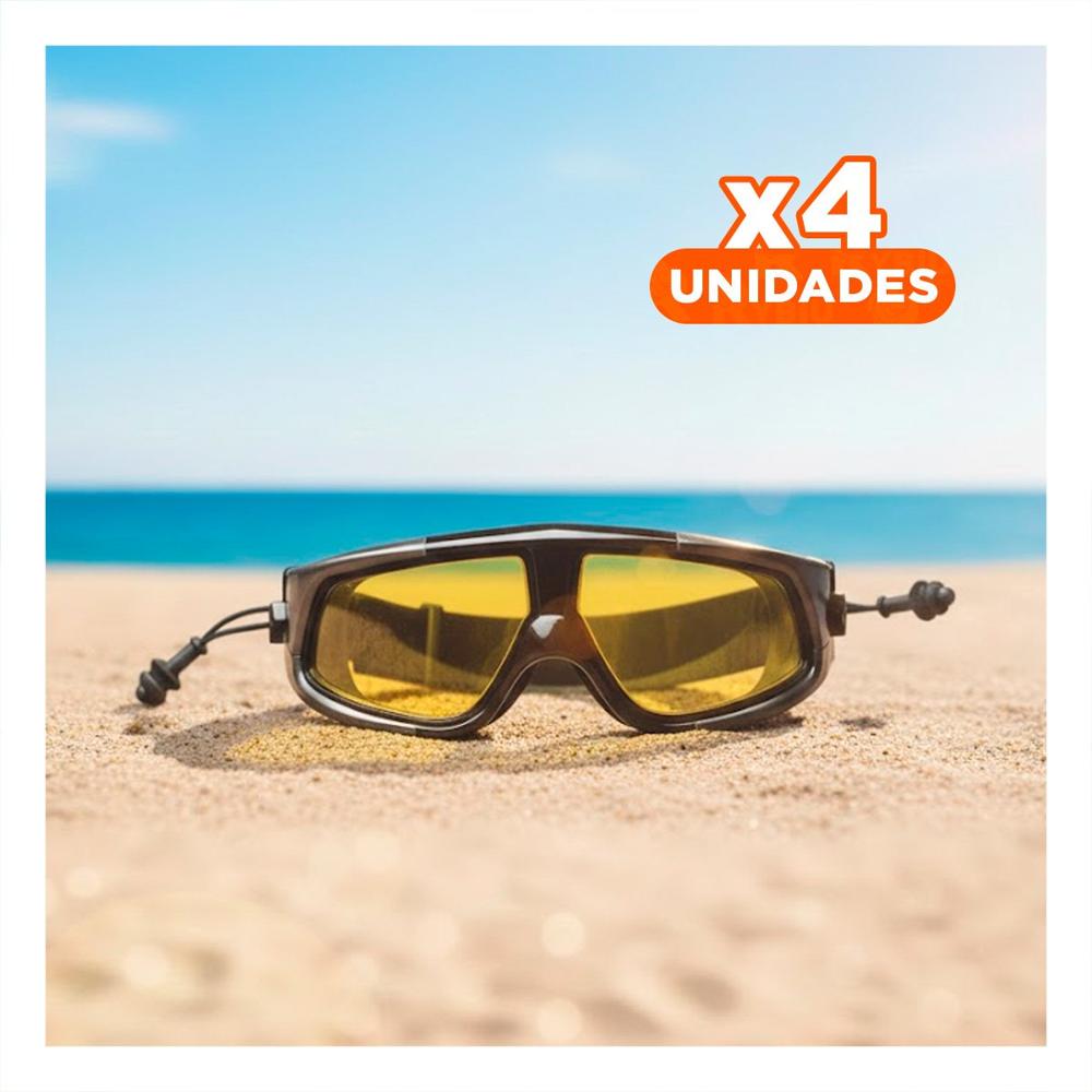 Pack4 Visores Natacion Profesional Vidrio Templado Negro con Cierre Firme