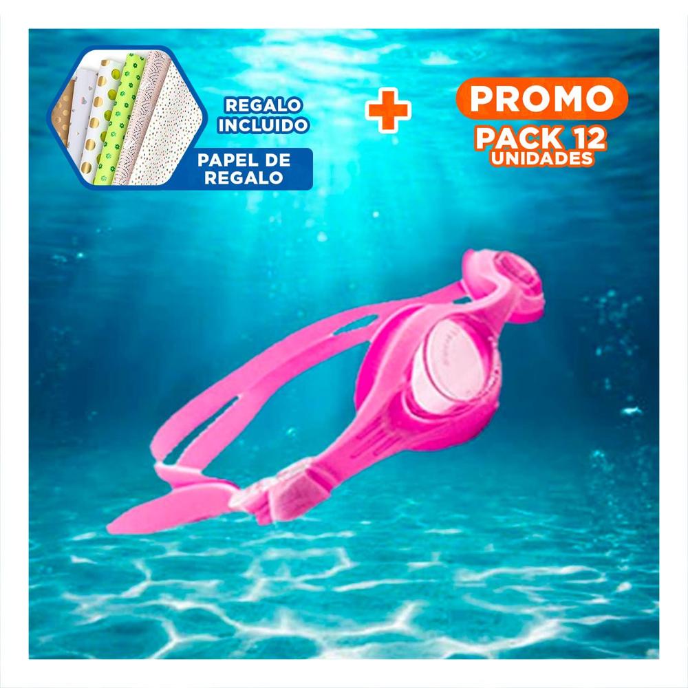 Pack12 Mascara para Natacion Rosado Transparente y Ajuste Seguro Y+Papel Regalo