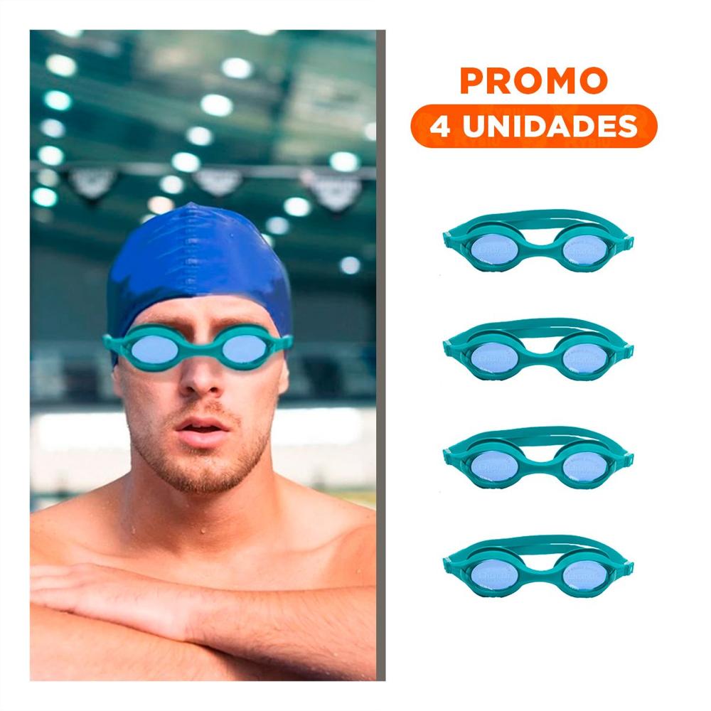Pack4 Antiparras Natacion Celeste con Lente Transparente y Marco Ligero Y+Regalo Sticker