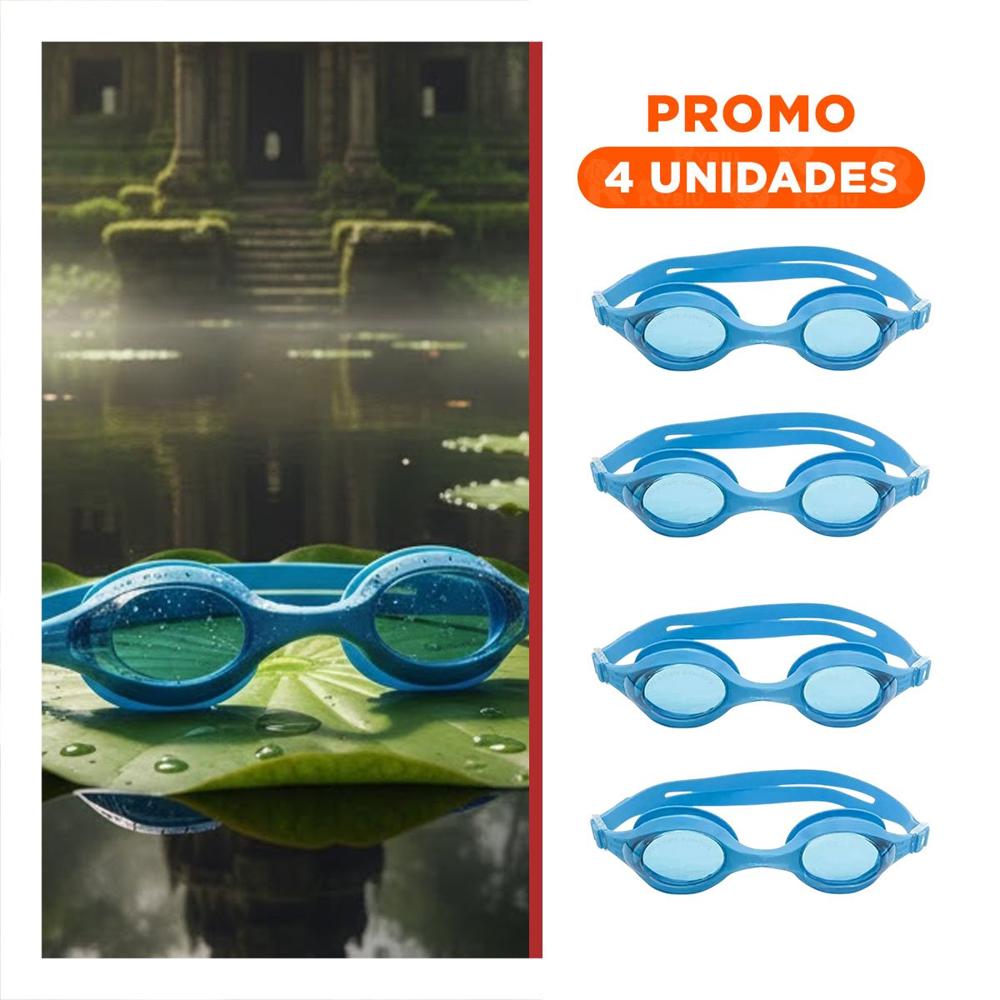 Pack4 Goggles De Natacion Unisex Color Celeste Comodos para Piscina y Playa Y+Regalo Sticker