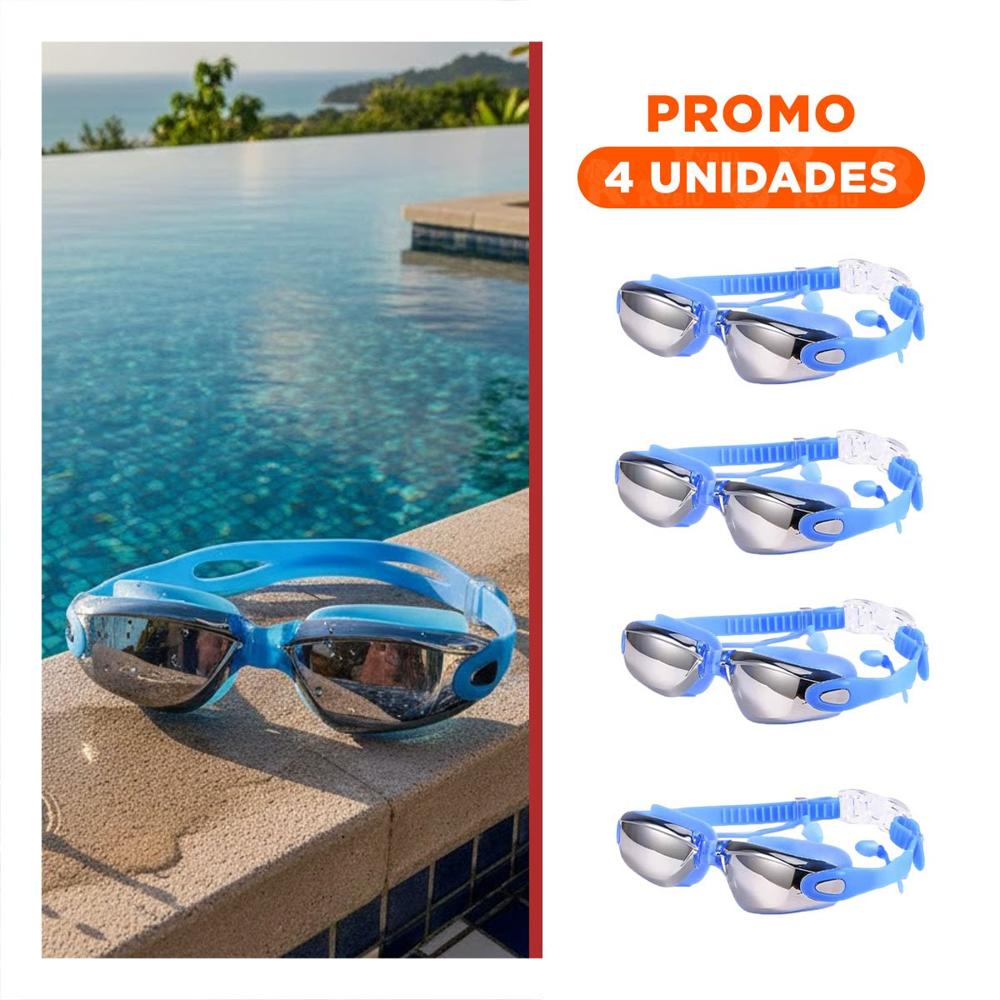 Pack4 Antifaz para Natacion Azul con Estuche 23,7 x 3,8 x 14,4 cm y Ligero Y+Regalo Sticker