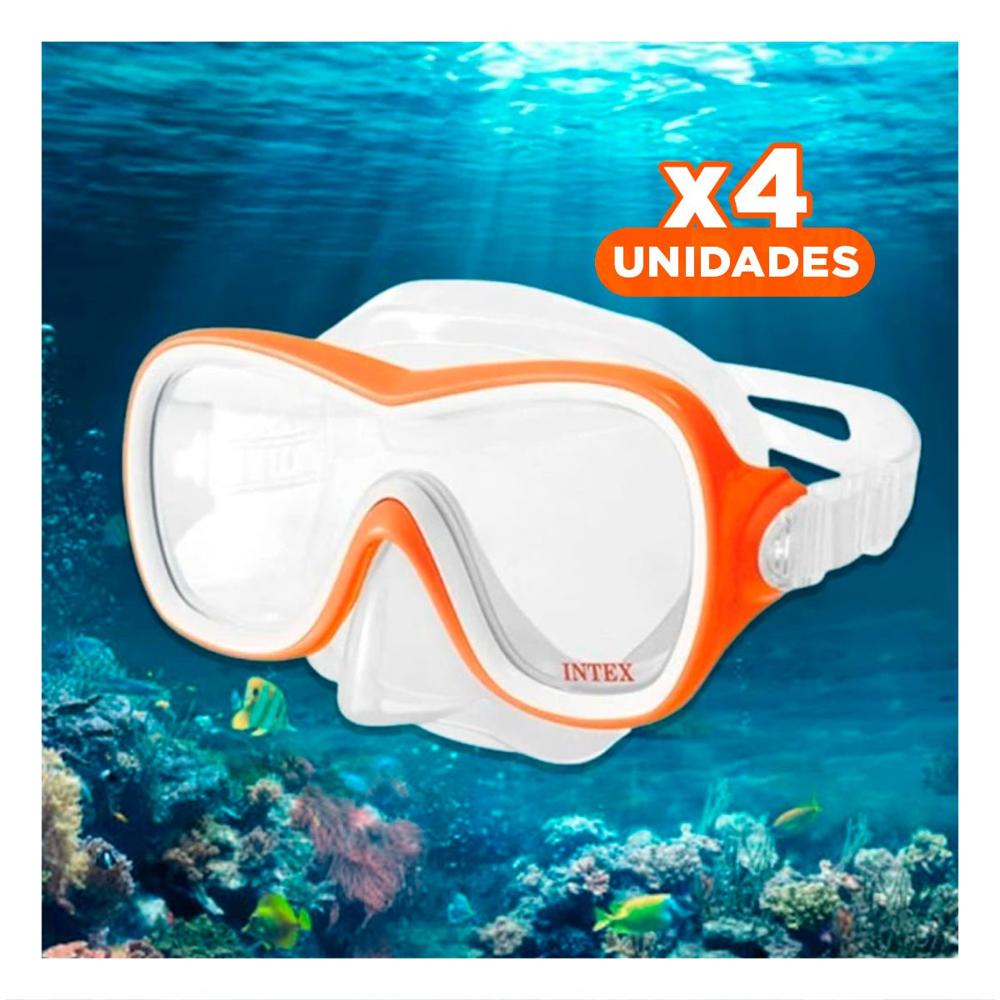 Pack4 Gafas de Buceo Deportivo Anaranjado con Correa Ajustable y Vision Nitida