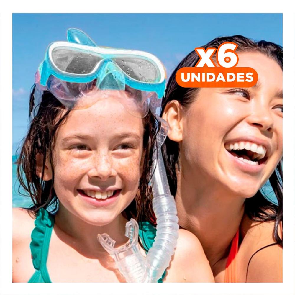 Pack6 Lentes de Buceo Comodo Celeste con Ajuste Ergonomico y Vision Clara Y+Regalo Sticker