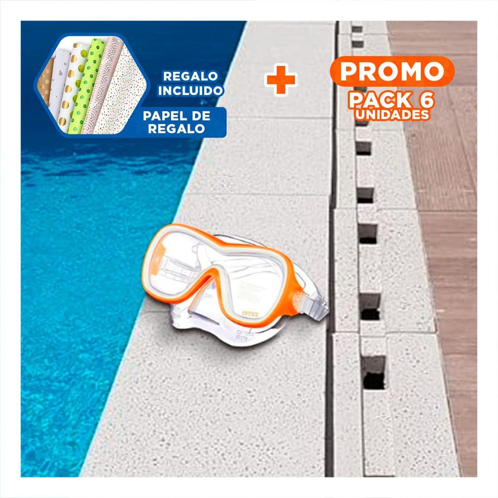 Pack6 Lentes de Buceo Resistente Anaranjado con Correa Firme y Cierre Comodo Y+Papel Regalo