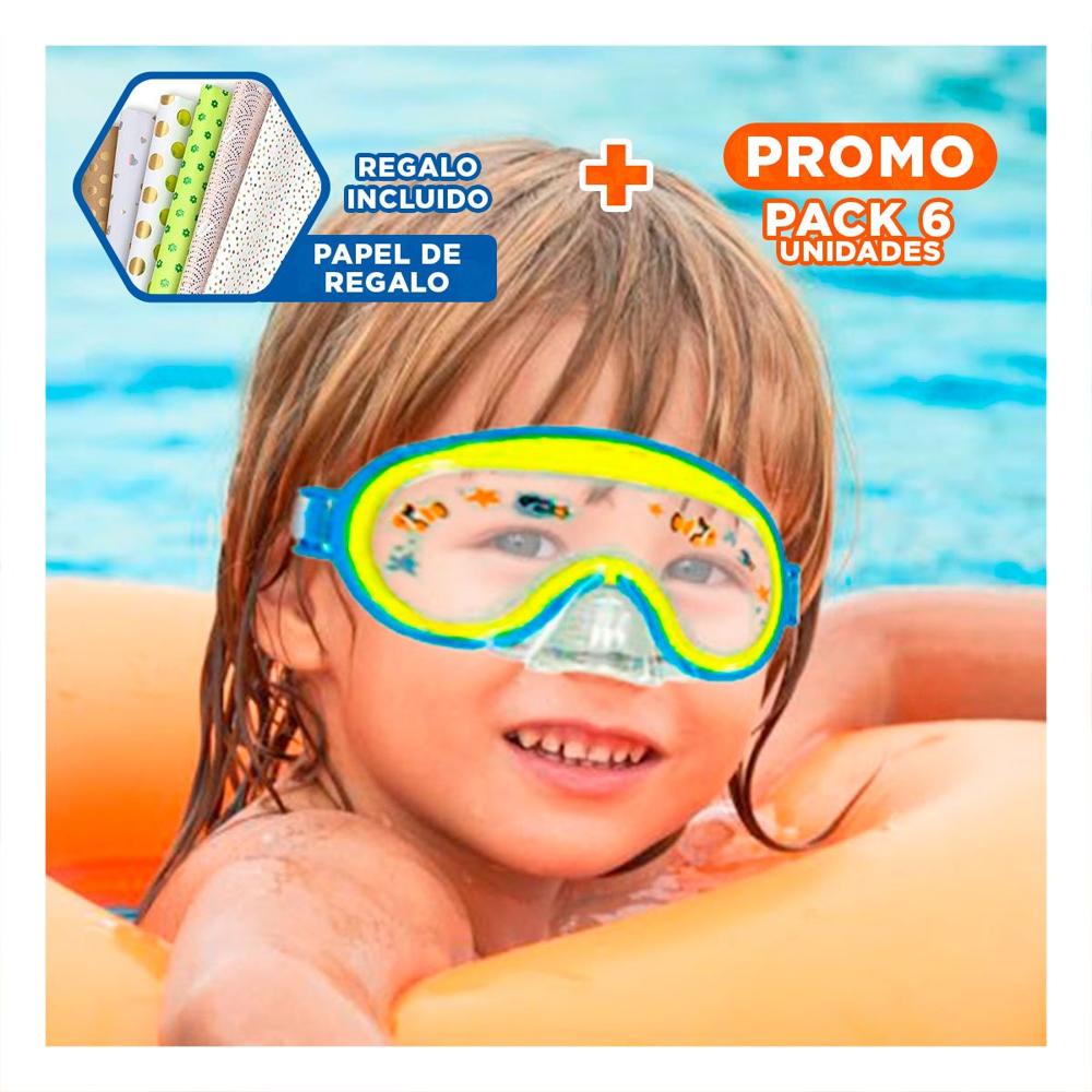 Pack6 Gafas de Buceo Aviador Azul con Cierre Firme y Ajuste Ergonomico Y+Papel Regalo