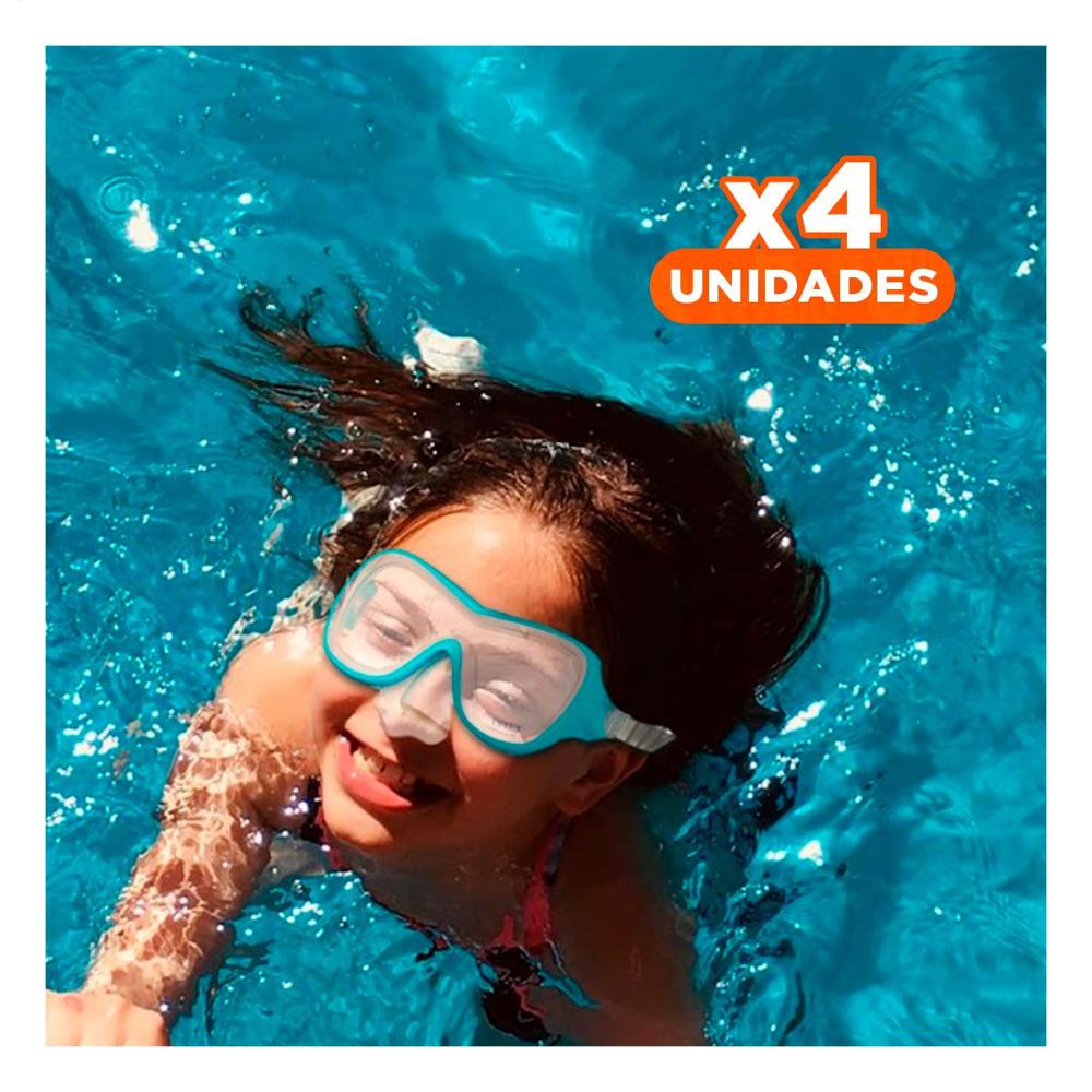 Pack4 Gafas de Buceo Ajustable Celeste con Vision Nitida y Uso Seguro
