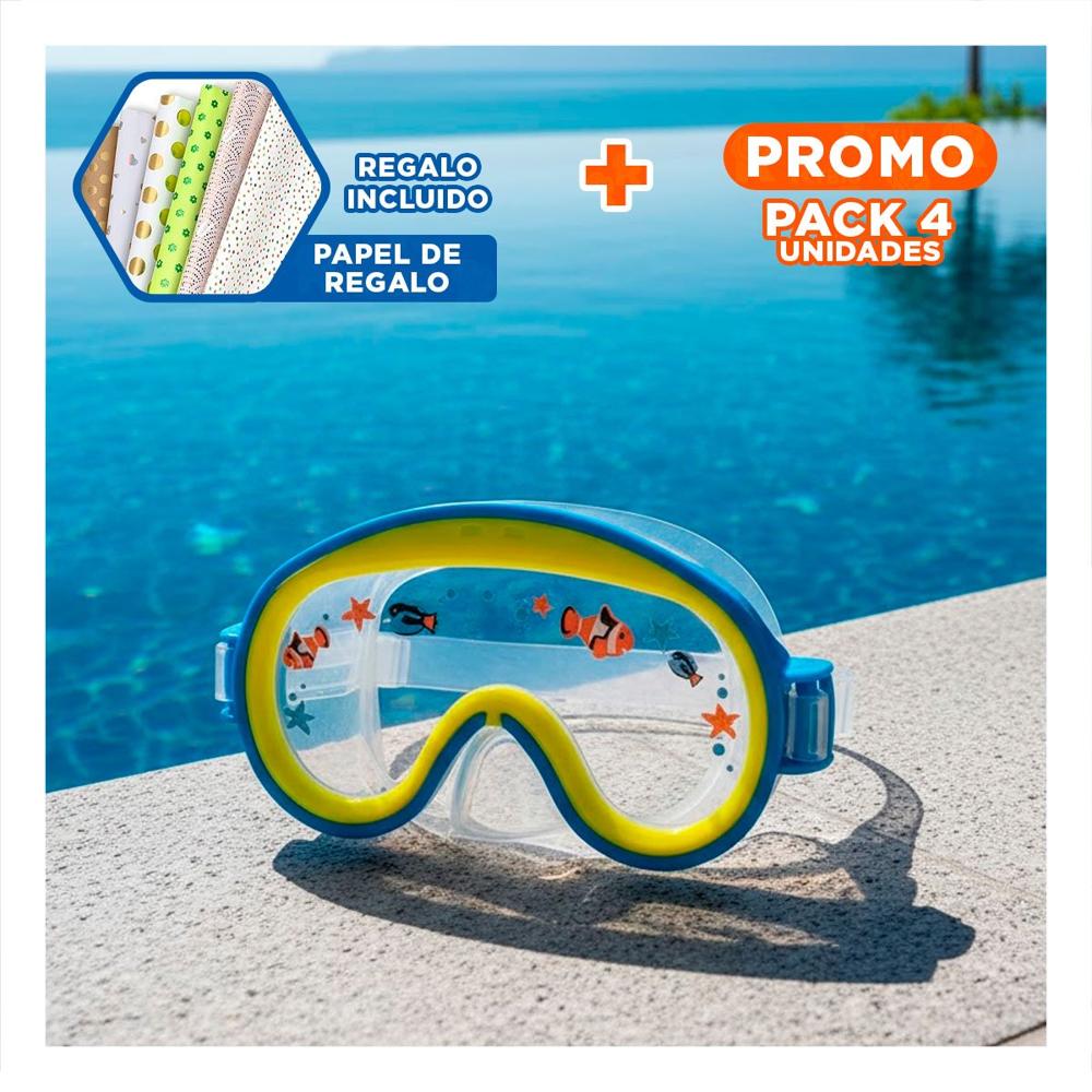 Pack4 Antiparras de Buceo Aviador Azul con Cierre Seguro y Uso Prolongado Y+Papel Regalo
