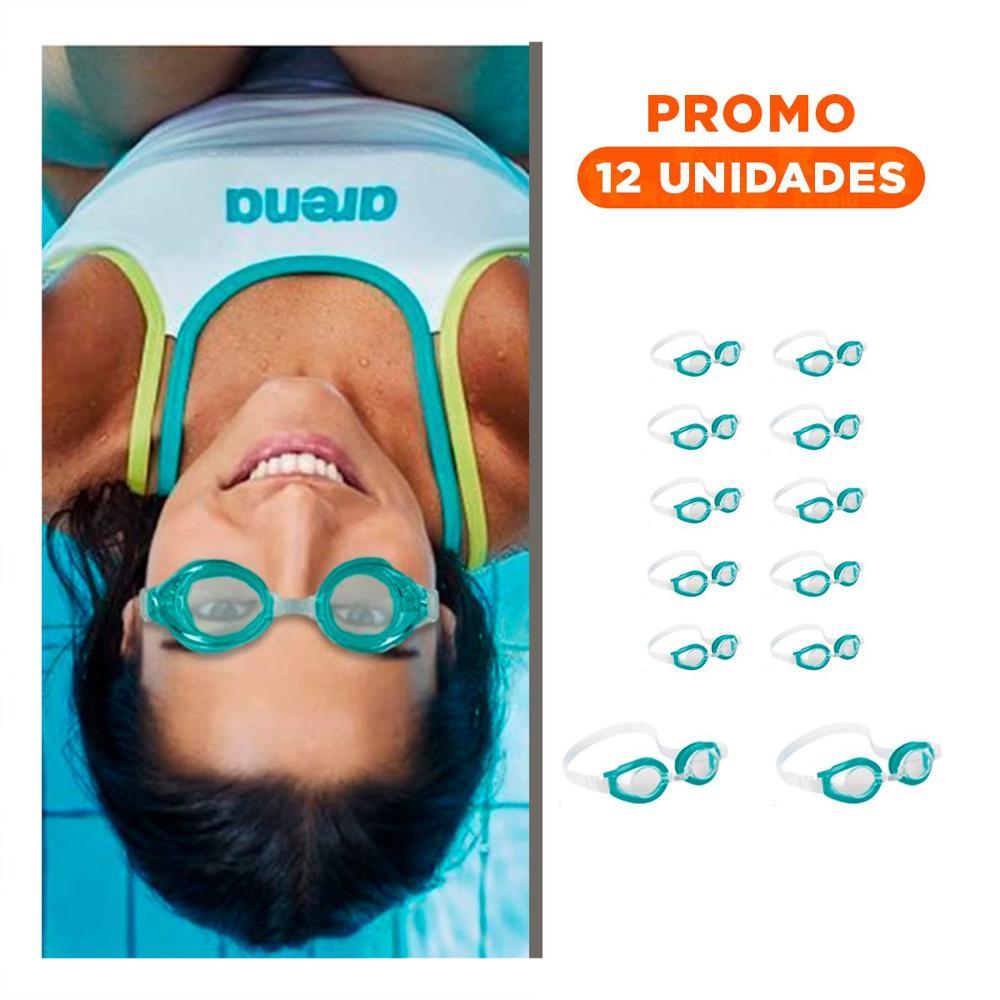 Pack12 Anteojos Natacion Verde con Correa Facil y Vision Nitida Y+Regalo Sticker