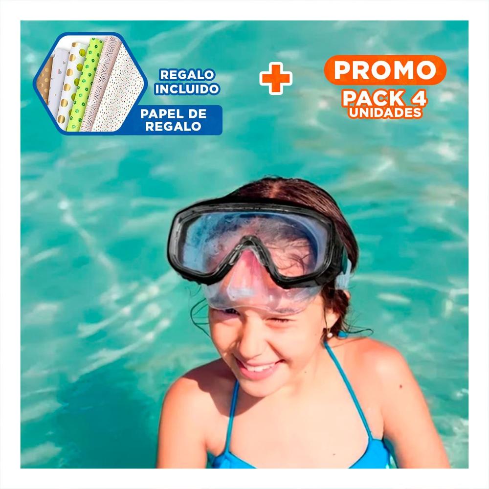 Pack4 Gafas de Buceo Unisex Negro con Vision Subacuatica y Uso Prolongado Y+Papel Regalo