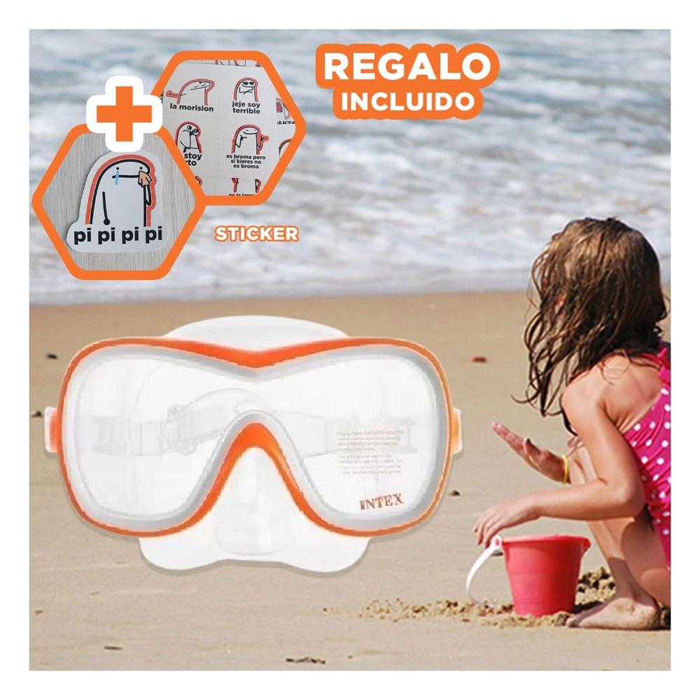Antiparras de Buceo Deportivo Anaranjado con Correa Ajustable y Vision Nitida Y+Regalo Sticker